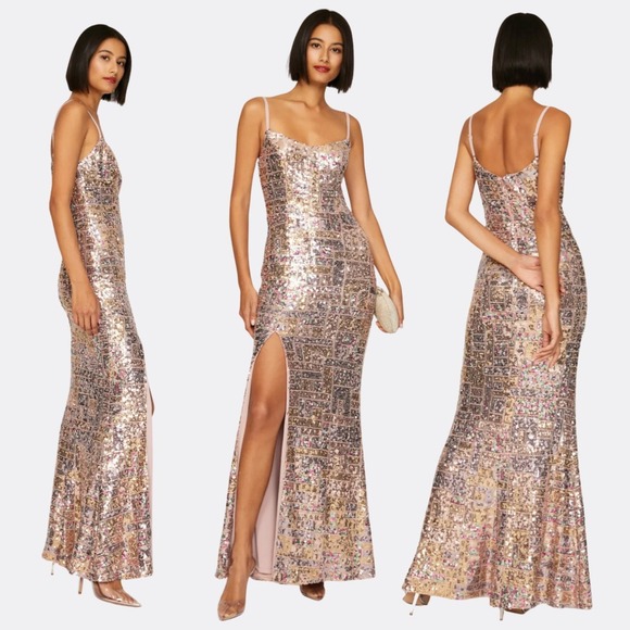Dress the Population Dresses & Skirts - NWOT Dress The Population Giovanna Gown Size M Women's Gold Sequin Evening Gown